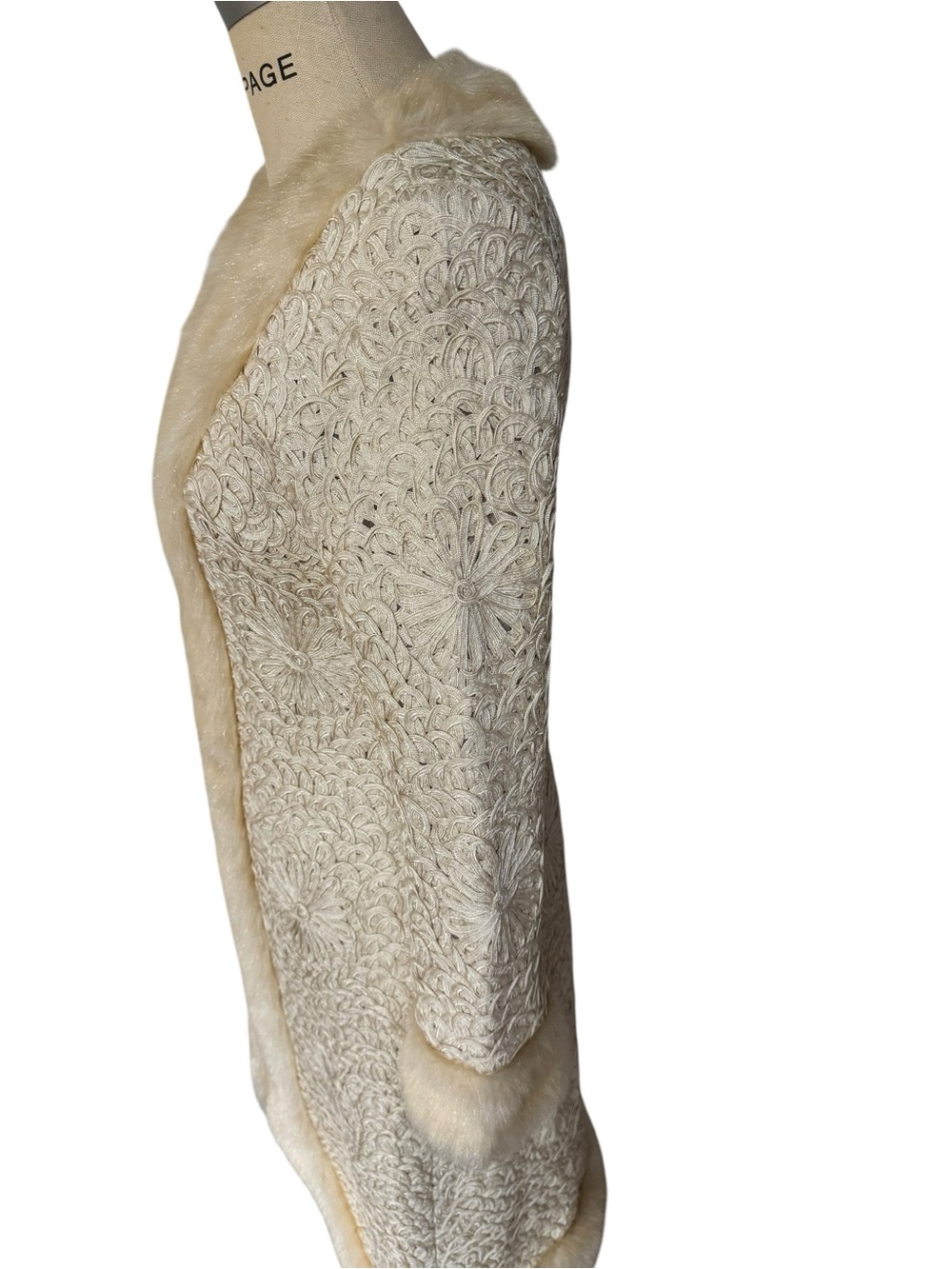 Vintage Sue Wong Nocturne Embroidered Champagne/Ivory Coat Faux Fur Trim Size - Picture 4 of 16